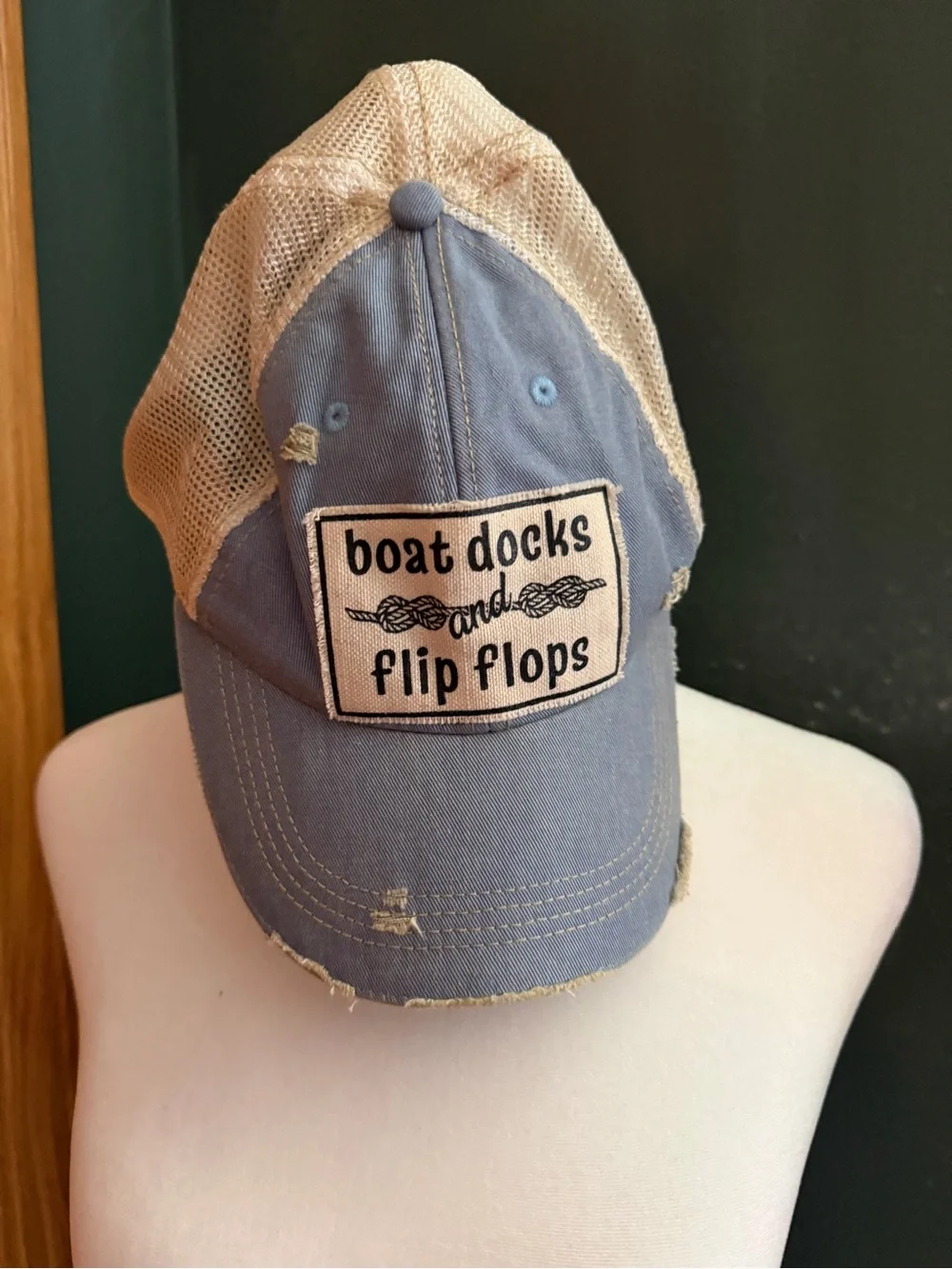 Boat Docks and Flip Flops Patch Trucker Hat - Light Blue & Beige